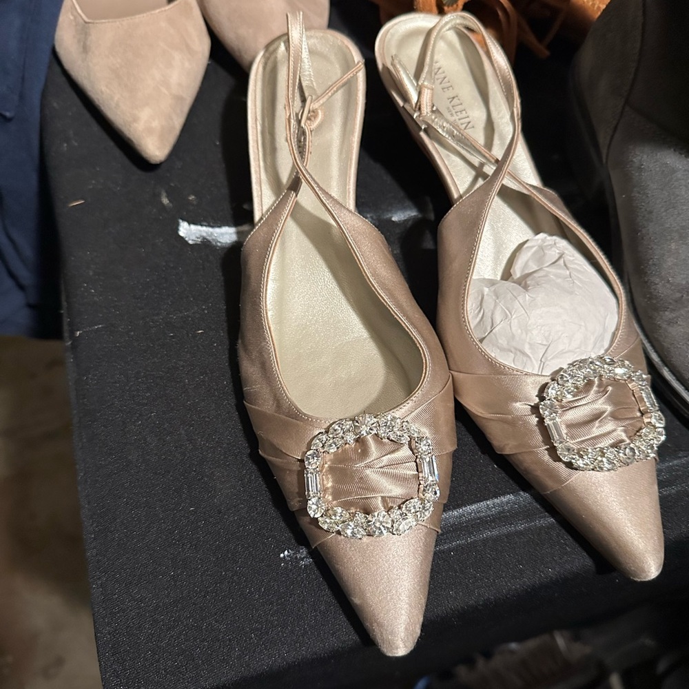 Anne Klein Tan Heels with Rhinestone Accents